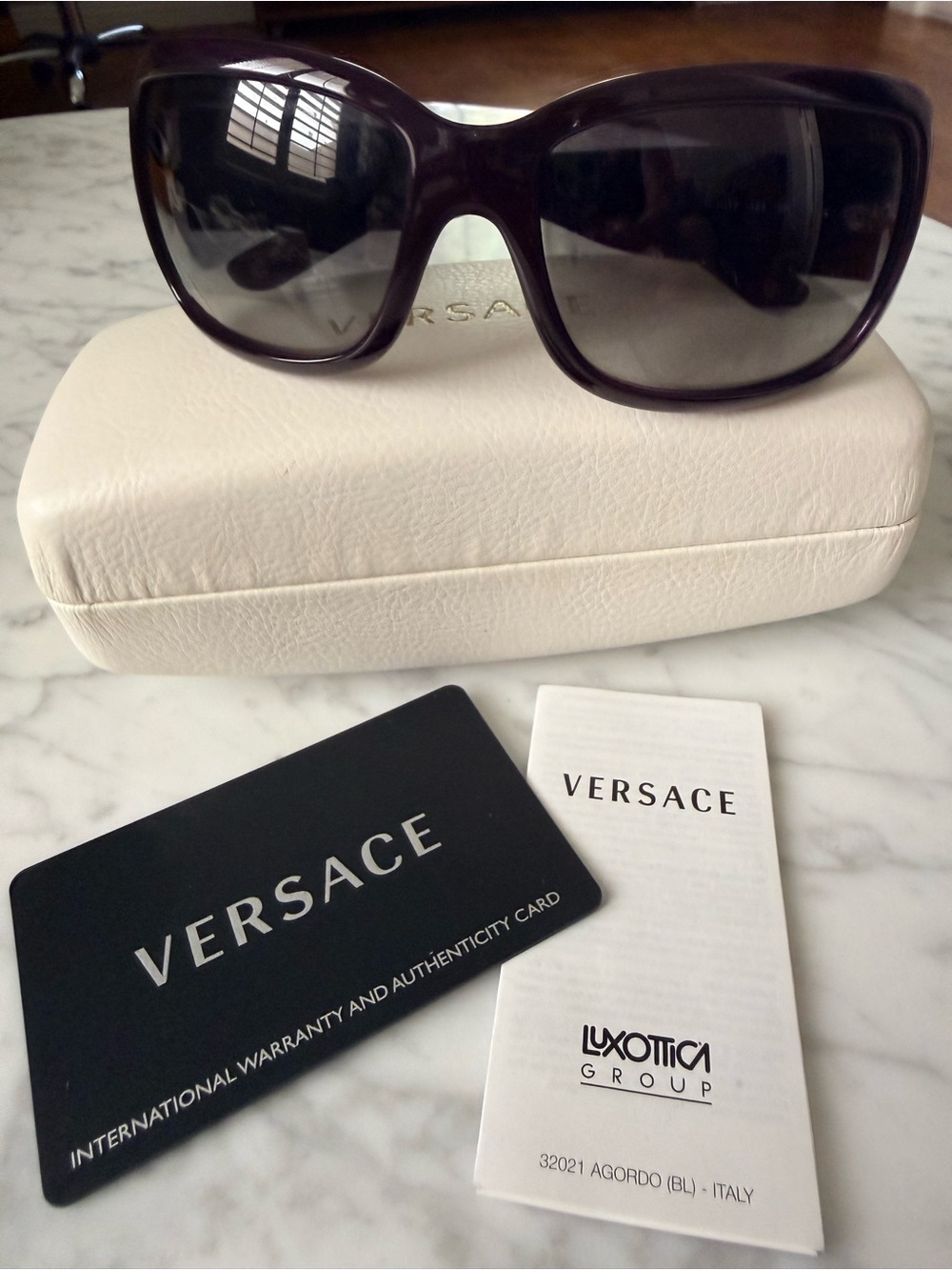 Versace Women's Deep Purple Frame Sunglasses with Dark Lenses